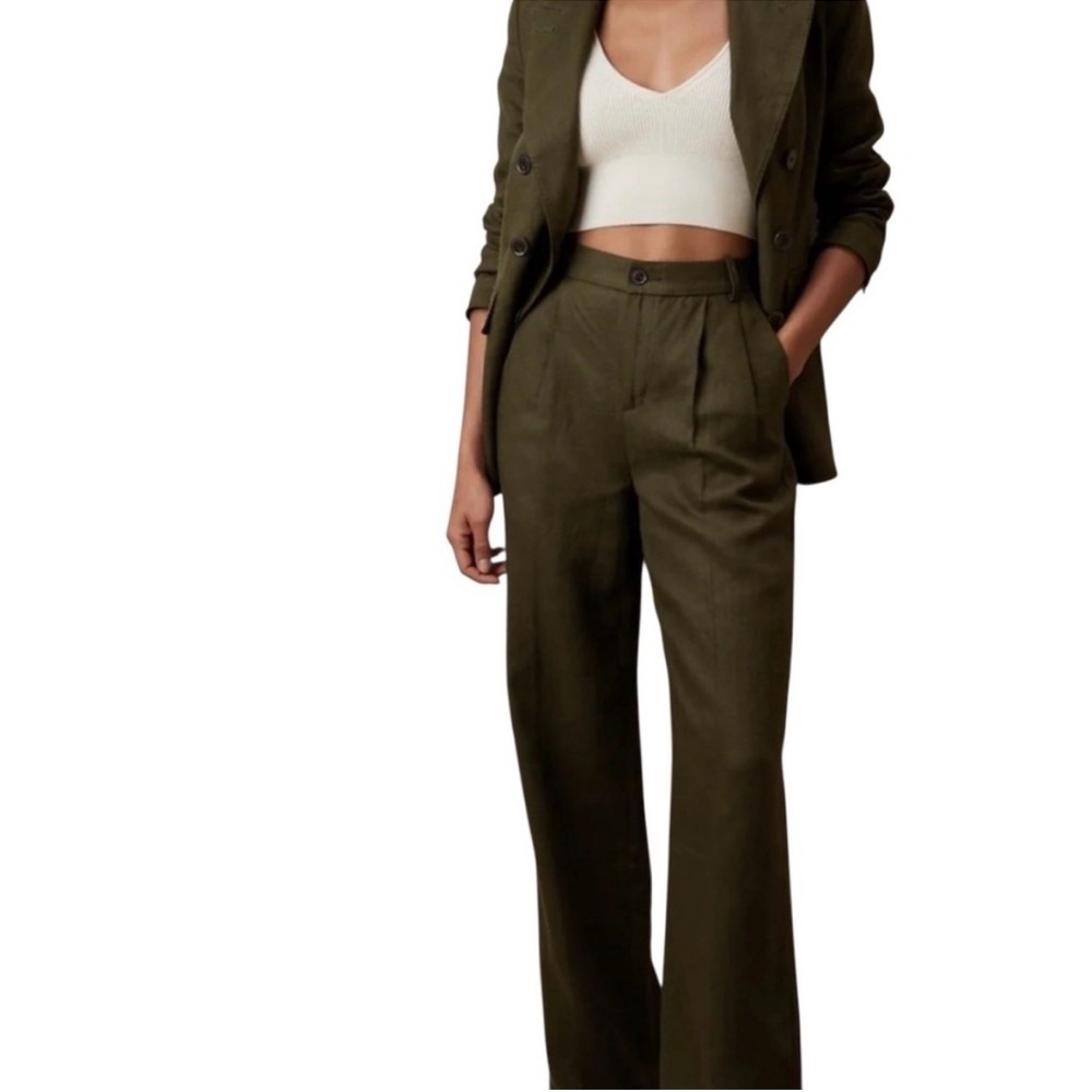 NWT BR Olive Linen Wide-Leg Trousers - size 2